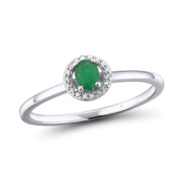 Paveikslėlis Balto aukso žiedas su briliantais ir smaragdu