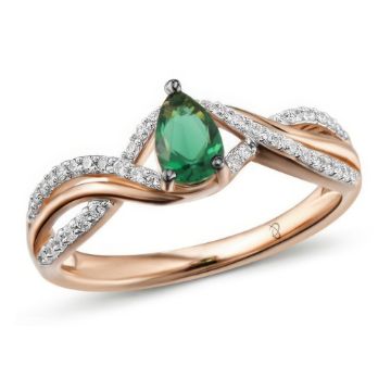 Paveikslėlis Auksinis žiedas su smaragdu ir briliantais