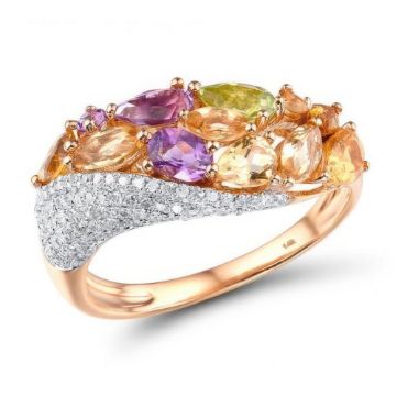 Изображение Золотое кольцо с бриллиантами и аметистами